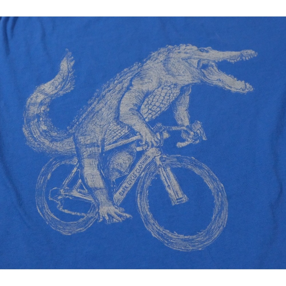 Dark Cycle Clothing T-Shirt Men Large Blue Alligator Riding Bicycle Graphic Tee - Picture 2 of 7